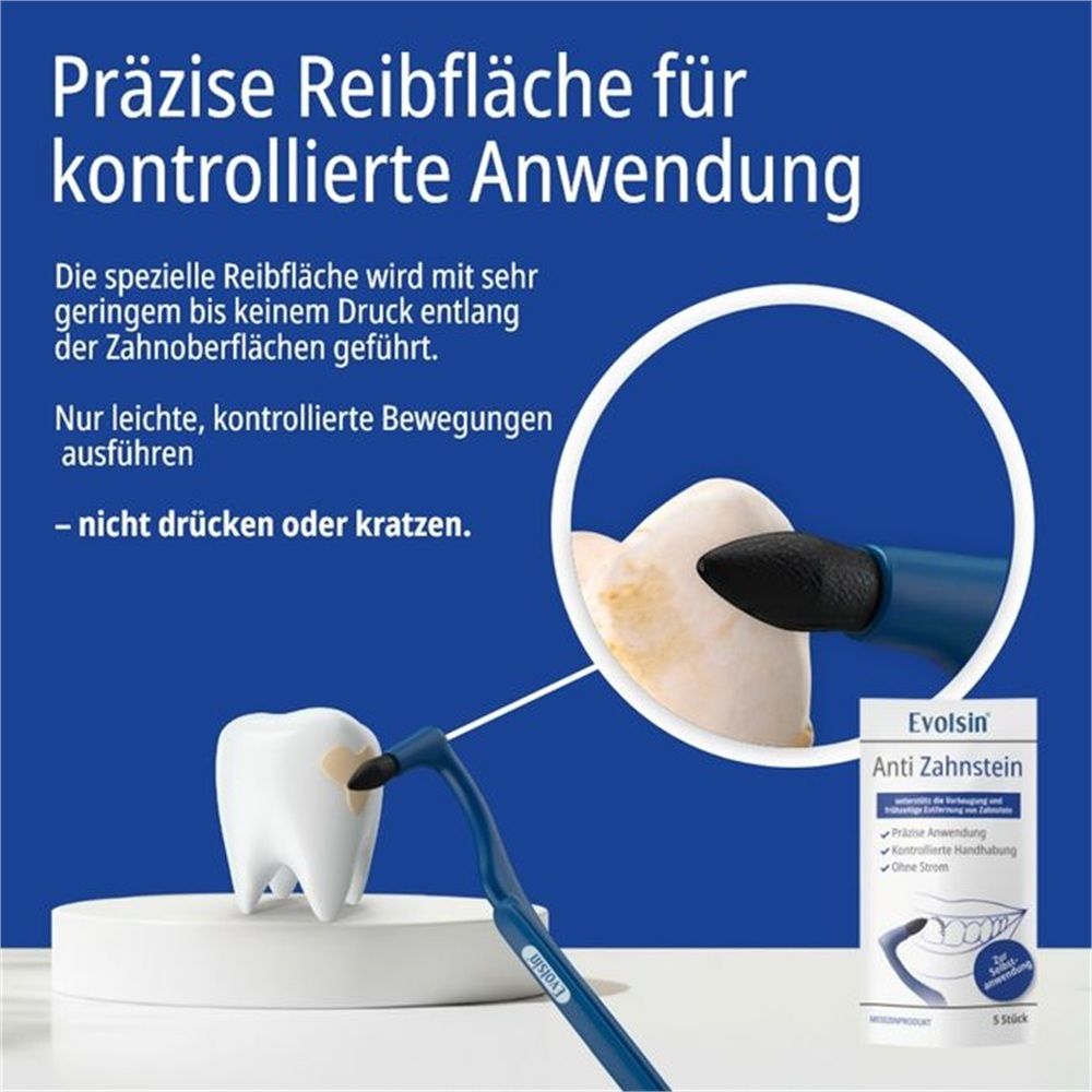 Zahnreinigungsgerät mit Präzisionsaufsatz zur kontrollierten Anwendung an Zähnen. Zeigt Anwendung an einem Zahnmodell.