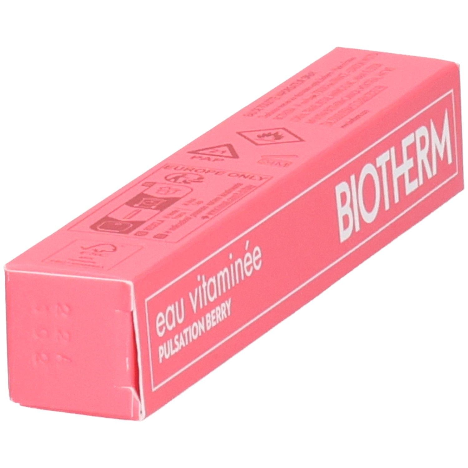 Biotherm Eau Vitaminee Pulsation Berry Kosmetikverpackung in Rosa.