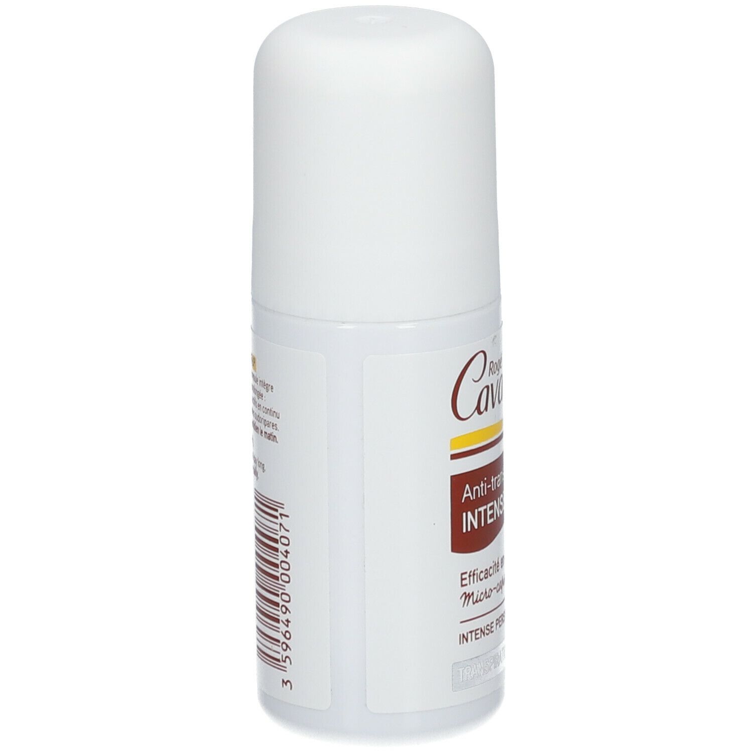 Weißer Roll-on-Deo von Rogé Cavaillès. Rückseite mit Barcode und Text.