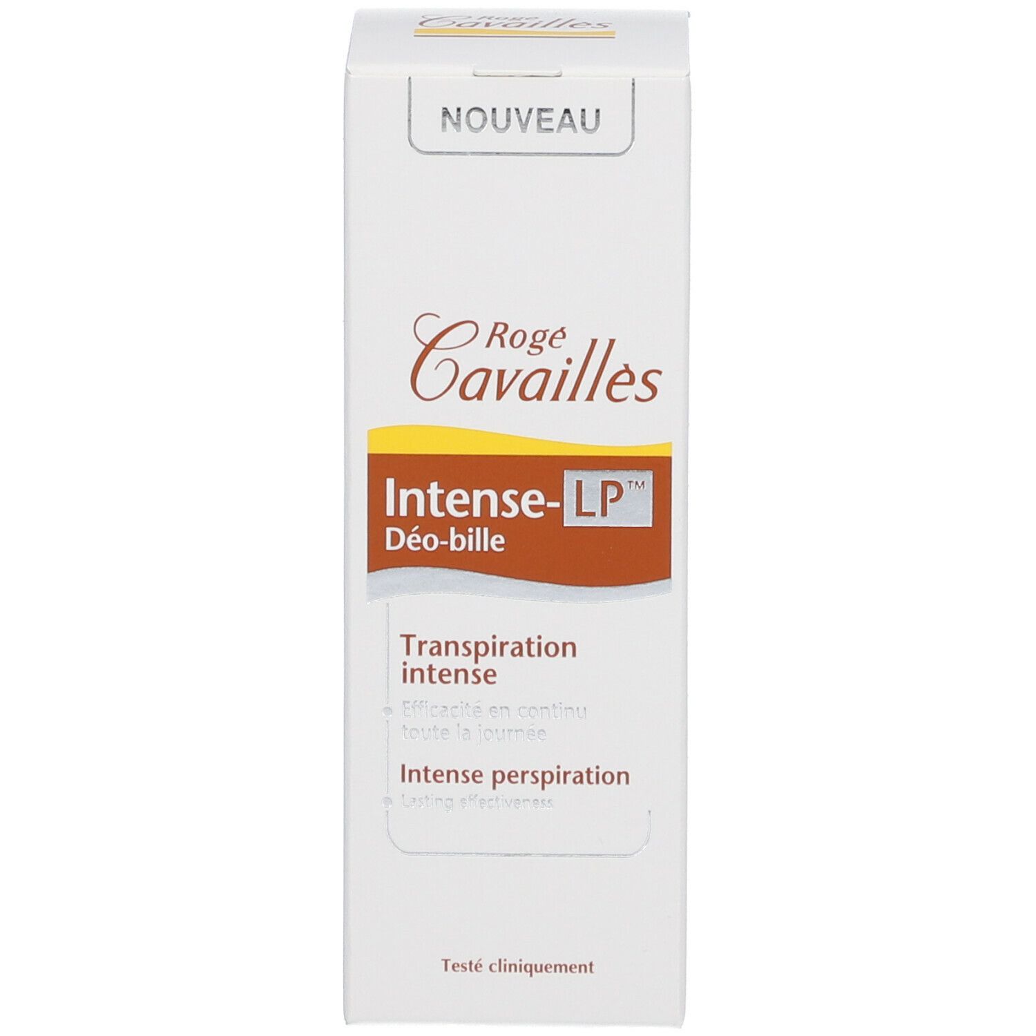 Verpackung von Rogé Cavaillès Intense-LP Deo-bille. Weiß mit brauner Schrift.