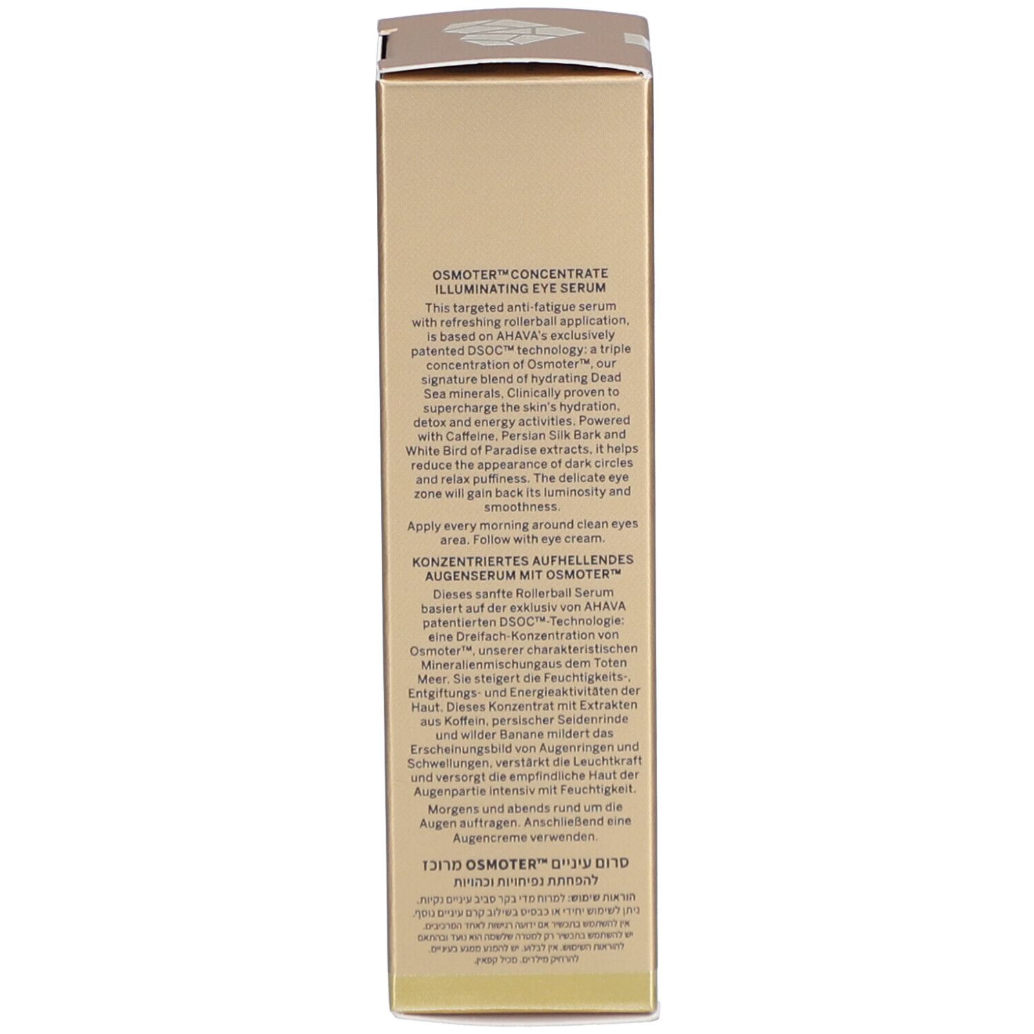 Rückseite der Schachtel mit Text. Enthält Produktbeschreibung und Anweisungen in mehreren Sprachen.