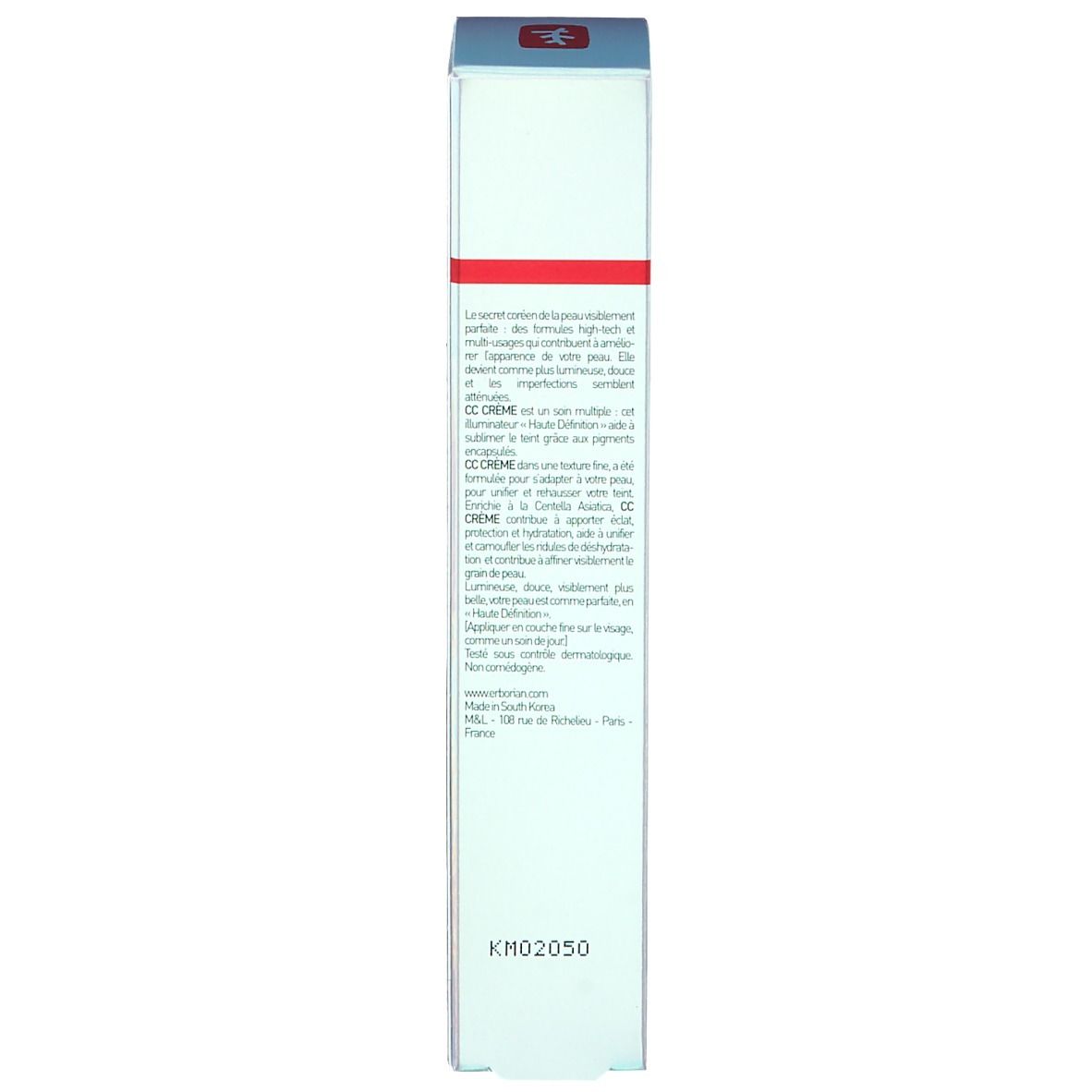 Schachtel mit Text. Produktname nicht sichtbar. Text in mehreren Sprachen. Roter Deckel.