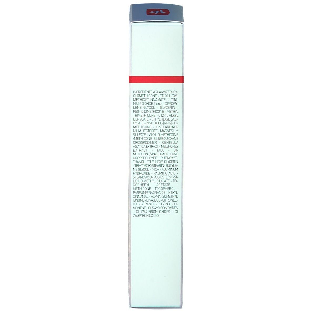 Schachtel mit Text. Produktname nicht sichtbar. Text in mehreren Sprachen. Roter Deckel.