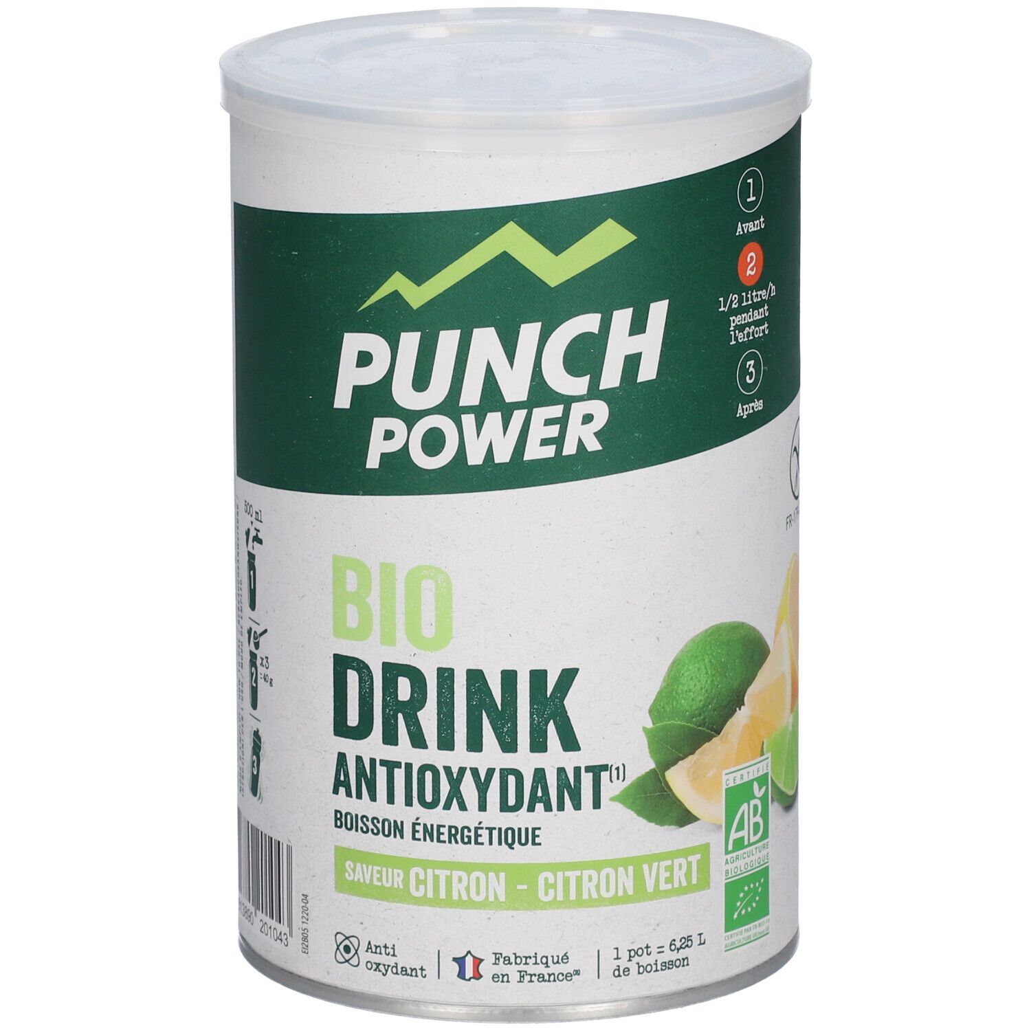 Dose PUNCH POWER Bio Drink Zitrone-Limette, 500g. Mit Zitronen- und Limettenscheiben.