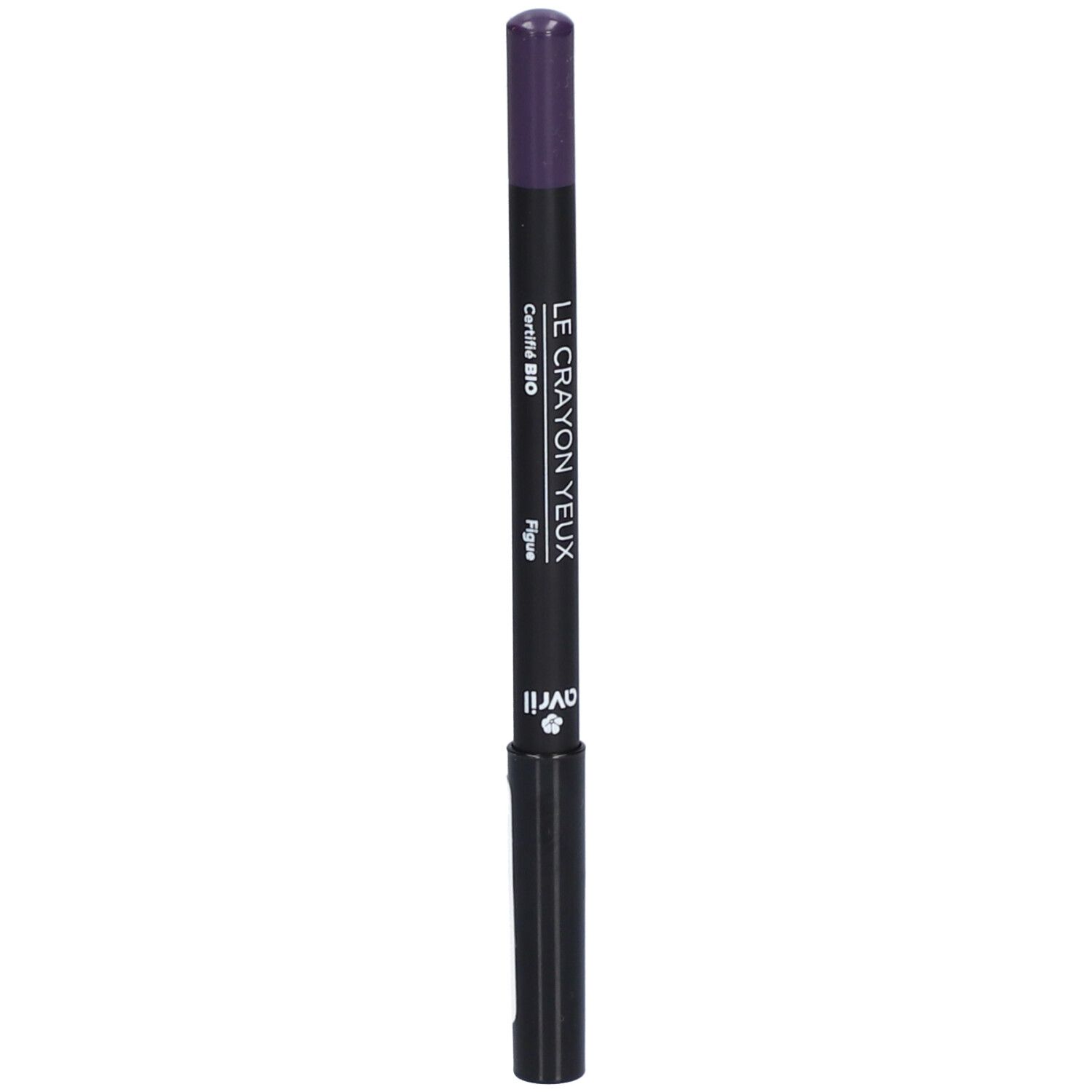 Lila Bio-Augenkonturenstift von Avril mit schwarzem Schaft und Kappe.