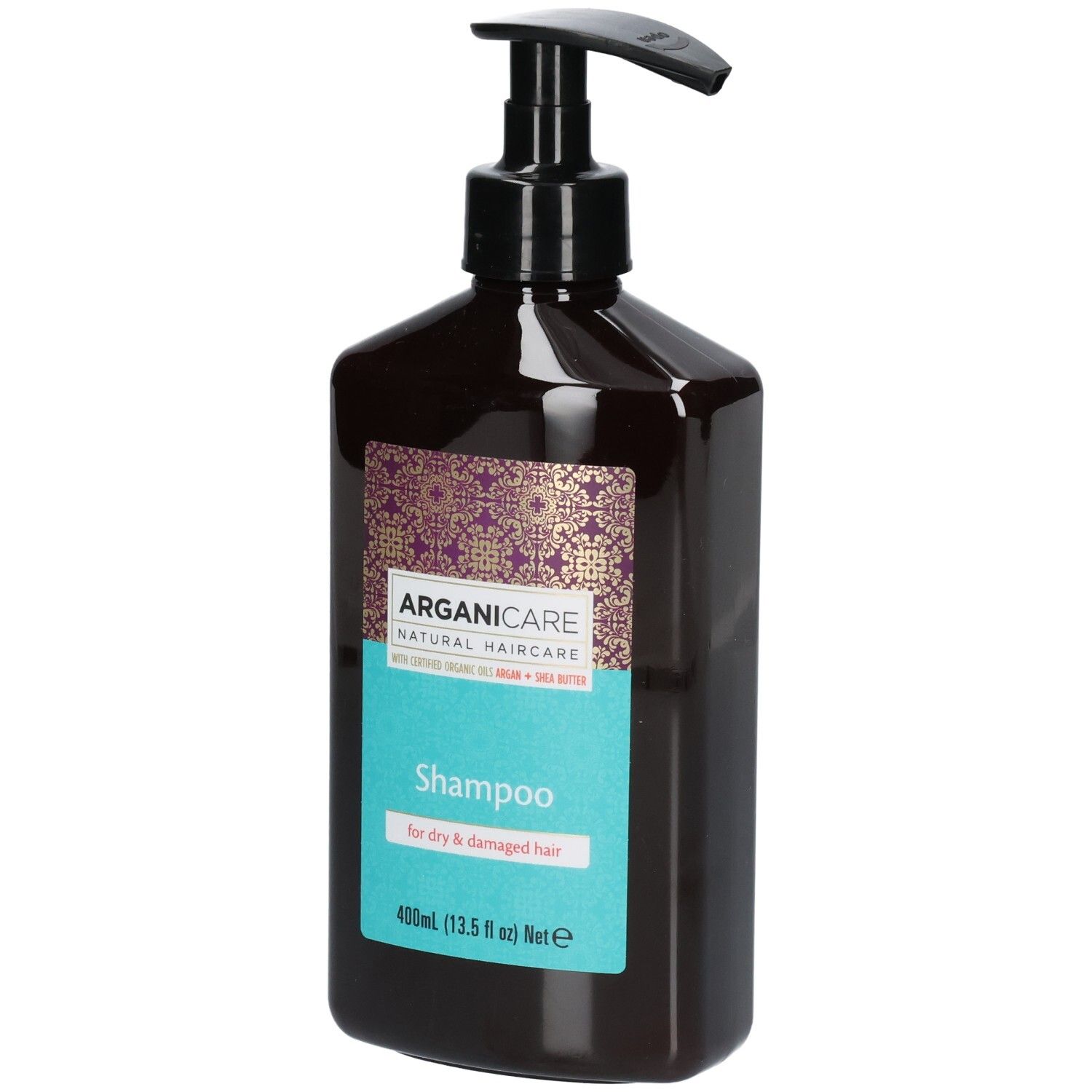 Arganicare Shampoo für trockenes Haar, 400ml Flasche mit Pumpspender.