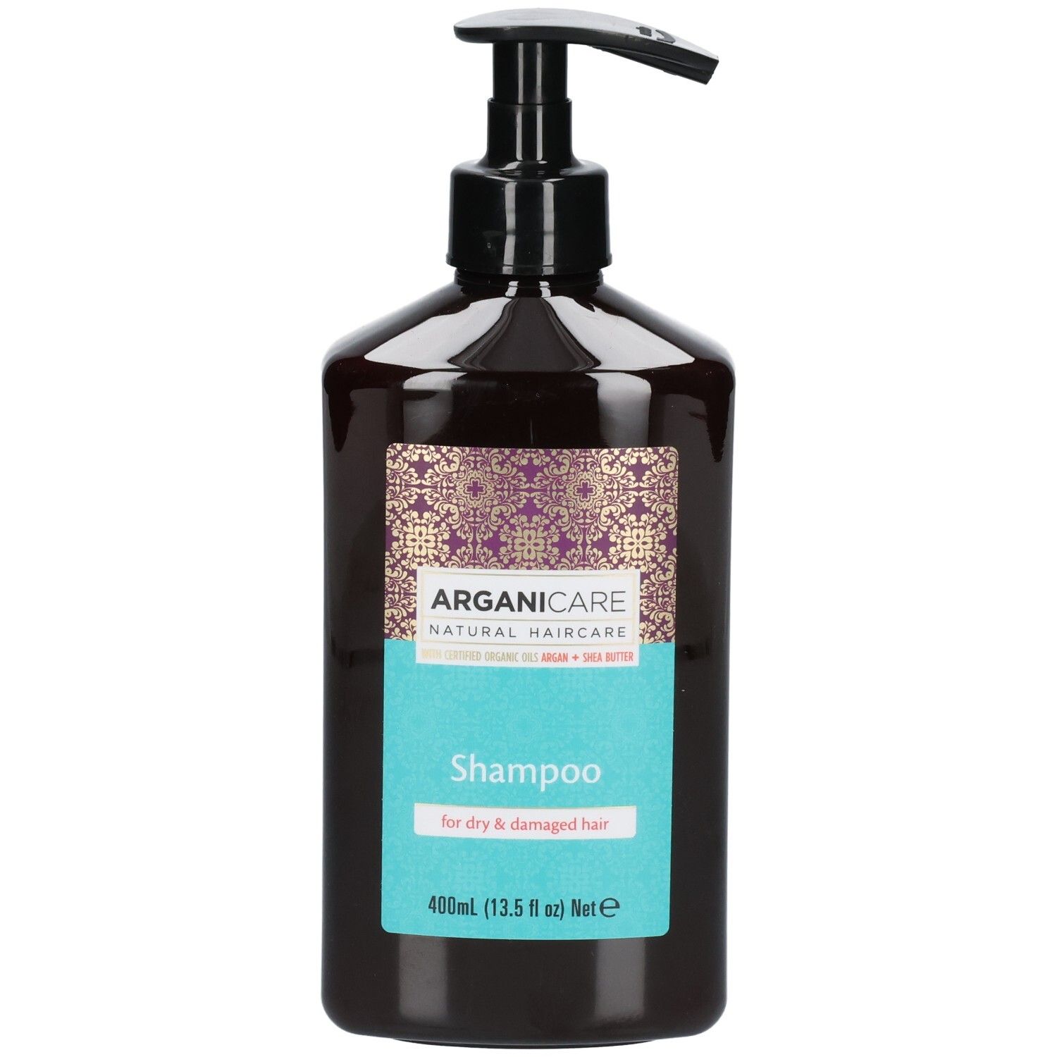 Arganicare Shampoo für trockenes Haar, 400ml Flasche mit Pumpspender.