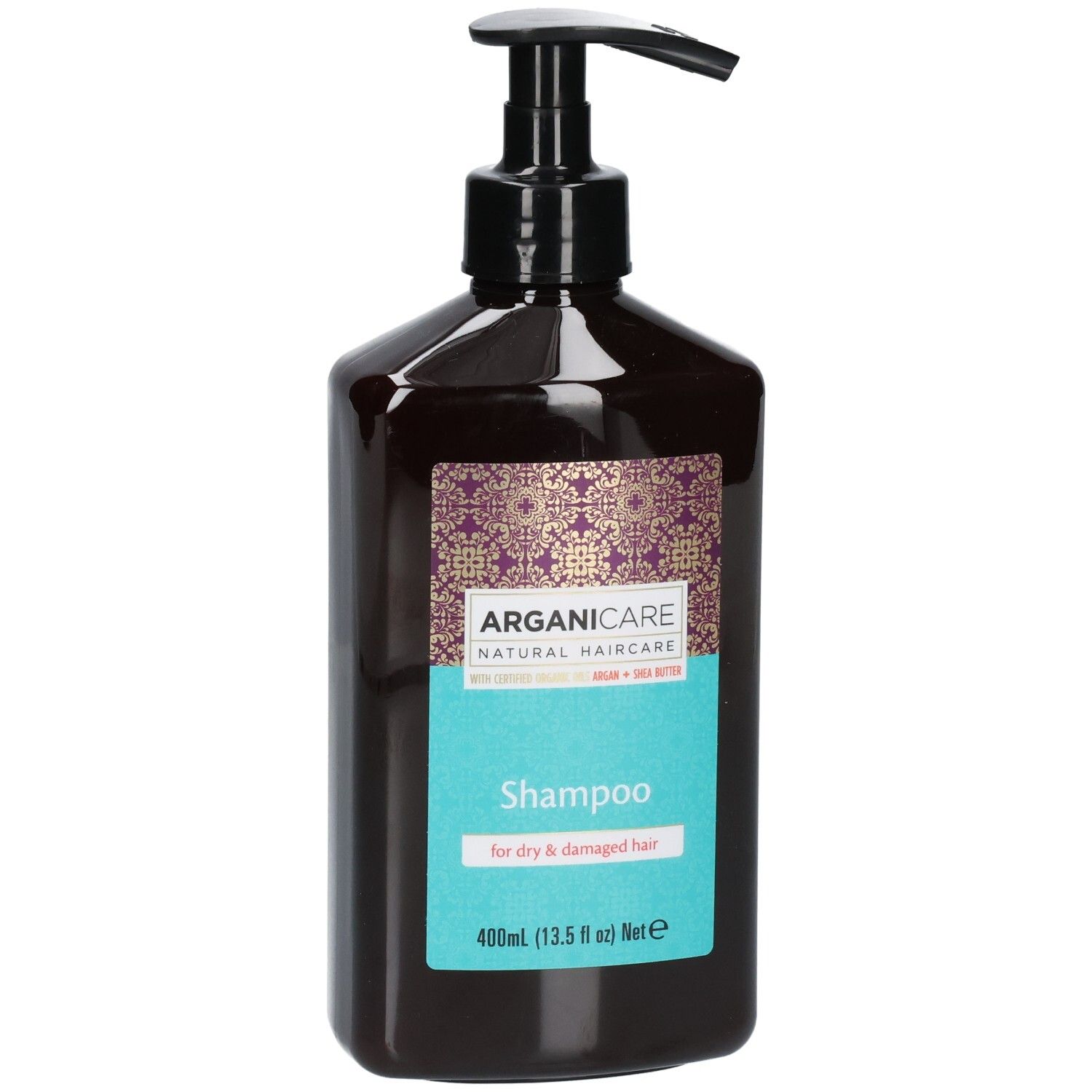 Arganicare Shampoo für trockenes Haar, 400ml Flasche mit Pumpspender.