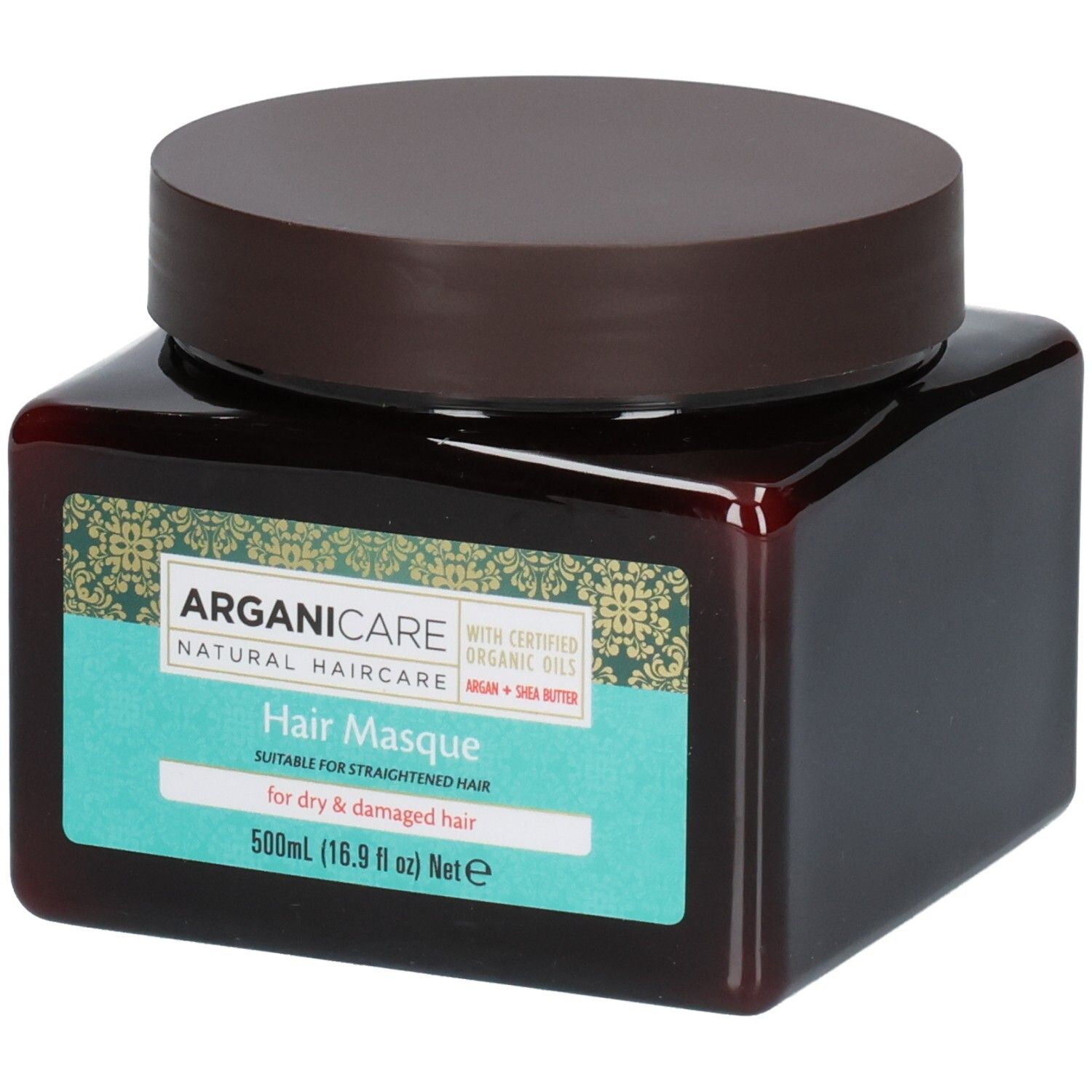 Arganicare Haarkur für trockenes, geschädigtes Haar. Braune Flasche mit braunem Deckel. 500ml.