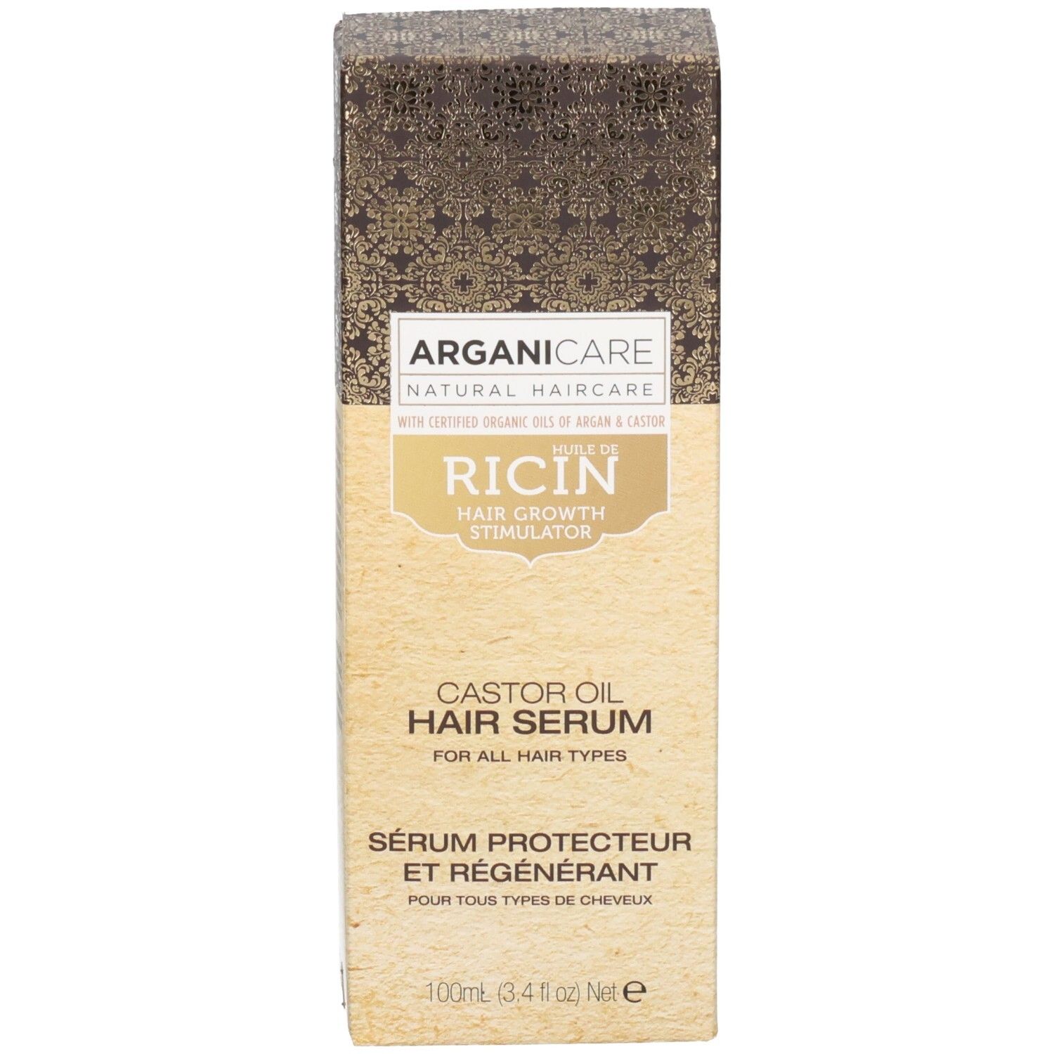 Verpackung des Arganicare Schutzserum Ricin. Mit detaillierten Produktinformationen.