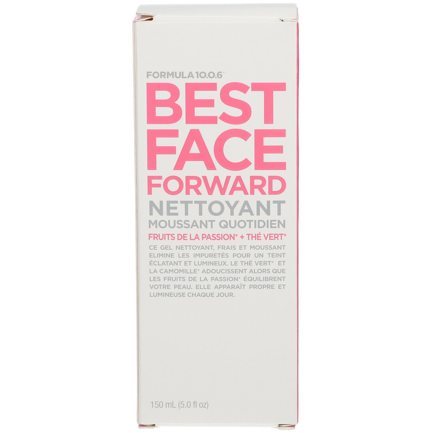 Produktverpackung. FORMULA 10.0.6, BEST FACE FORWARD, Reinigungsgel. Rosa und weiß. 150 ml.