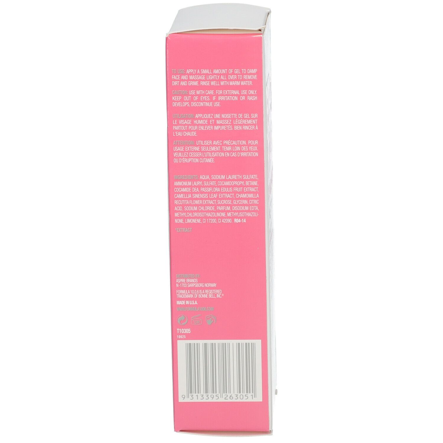 Seitenansicht der Verpackung. FORMULA 10.0.6, BEST FACE FORWARD. Inhaltsstoffe und Anwendung.