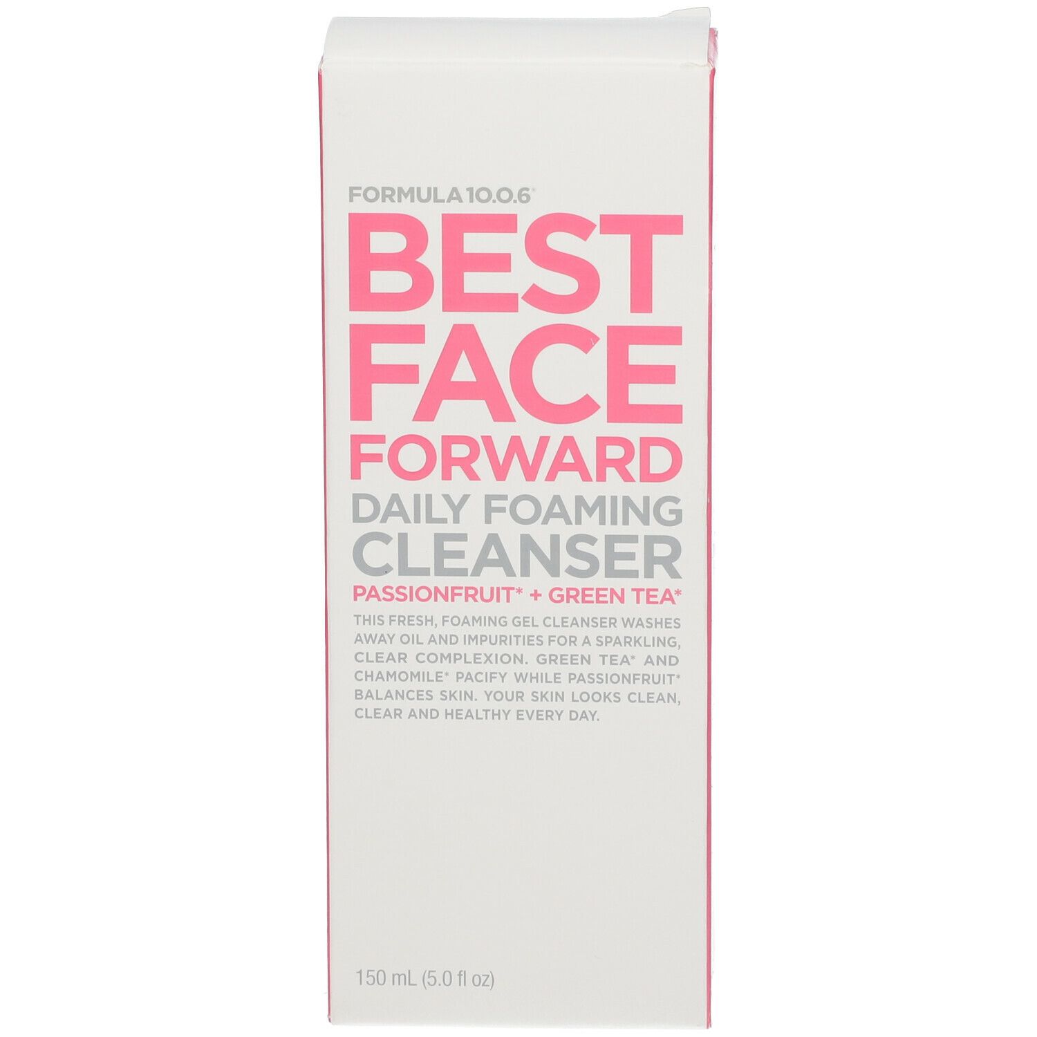 Produktverpackung. FORMULA 10.0.6, BEST FACE FORWARD, Reinigungsgel. Rosa und weiß. 150 ml.