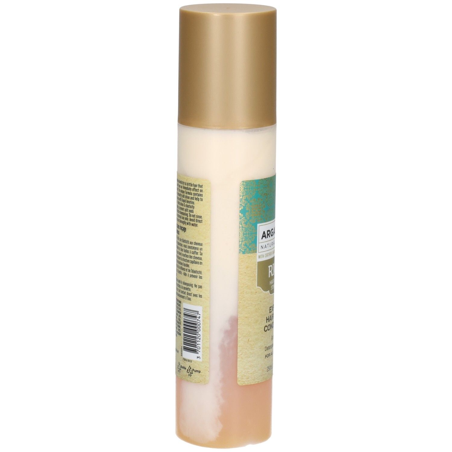 Arganicare Express Haar Repair Conditioner mit Rizinusöl, Rückseite mit Anwendungshinweisen.