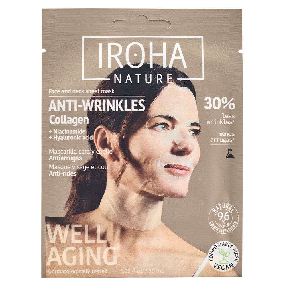 IROHA NATURE Anti-Aging-Folienmaske für Gesicht und Hals - Kollagen