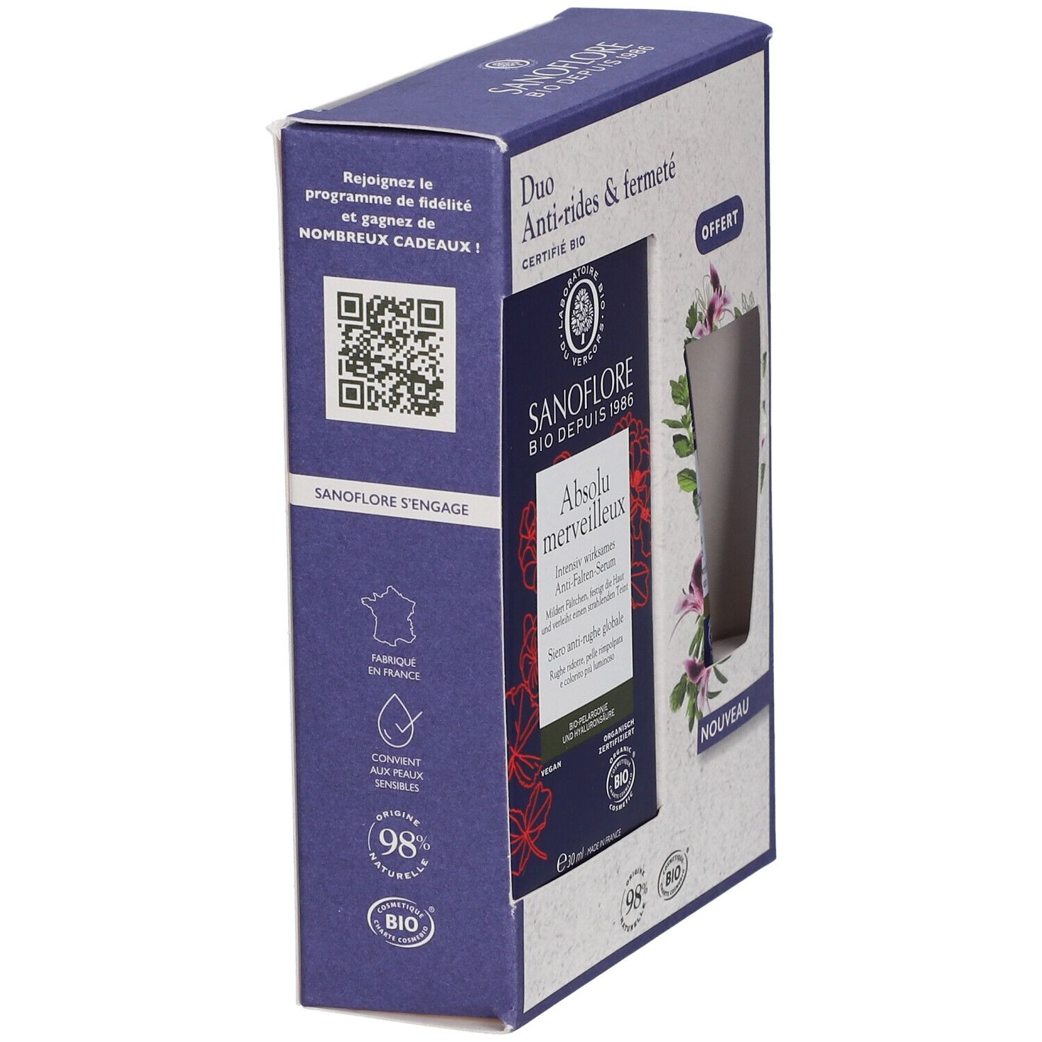 Sanoflore Duo-Set Anti-Falten und Straffung Anti-Falten Serum Absolu merveilleux zertifiziert Bio 30ml + Wunderbare reichhaltige Lifting-Creme zertifiziert Bio 15ml geschenkt