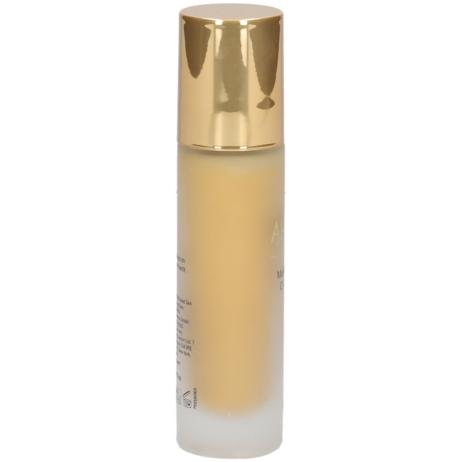 Ahava Multivitamin C+ Serum. Rückseite der Flasche. Text mit Produktinformationen und Herstellerangaben.