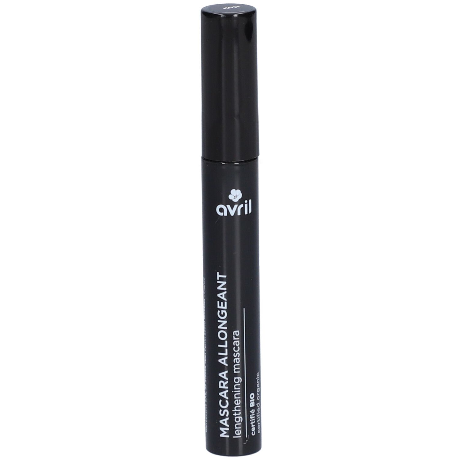 Schwarze Mascarabürste mit Logo und Text. "Mascara Allongeant" und "Certifié Bio".