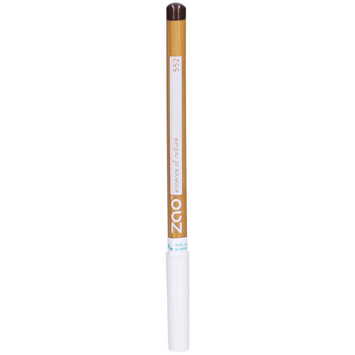 Brauner ZAO Make-up-Stift. Holzschaft mit weißem Ende. Aufschrift: 552, ZAO essence of nature.