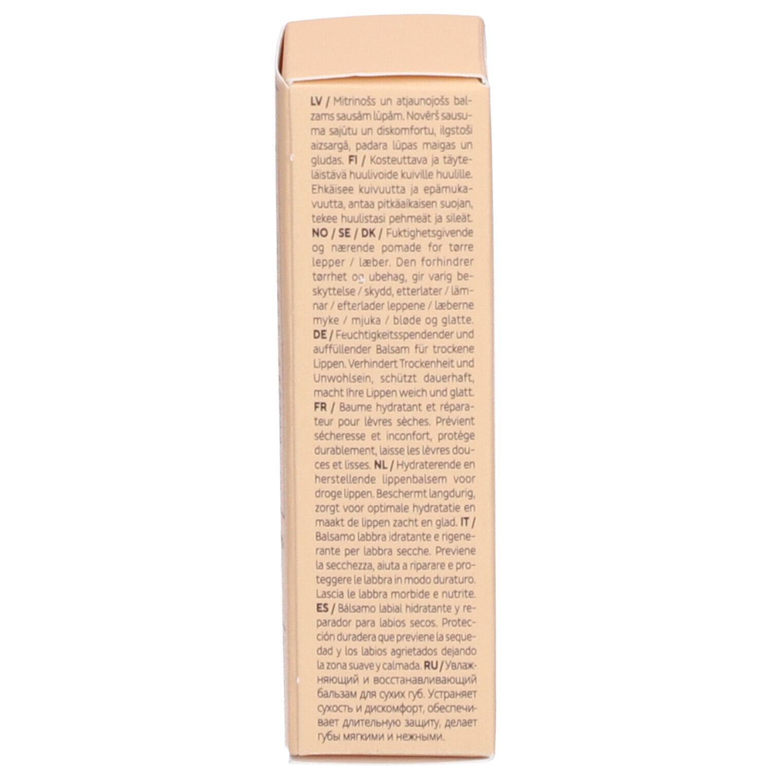 Text auf der Verpackung: Inhaltsstoffe, Anwendungshinweise, Herstelleradresse. Mehrsprachige Produktinformationen.