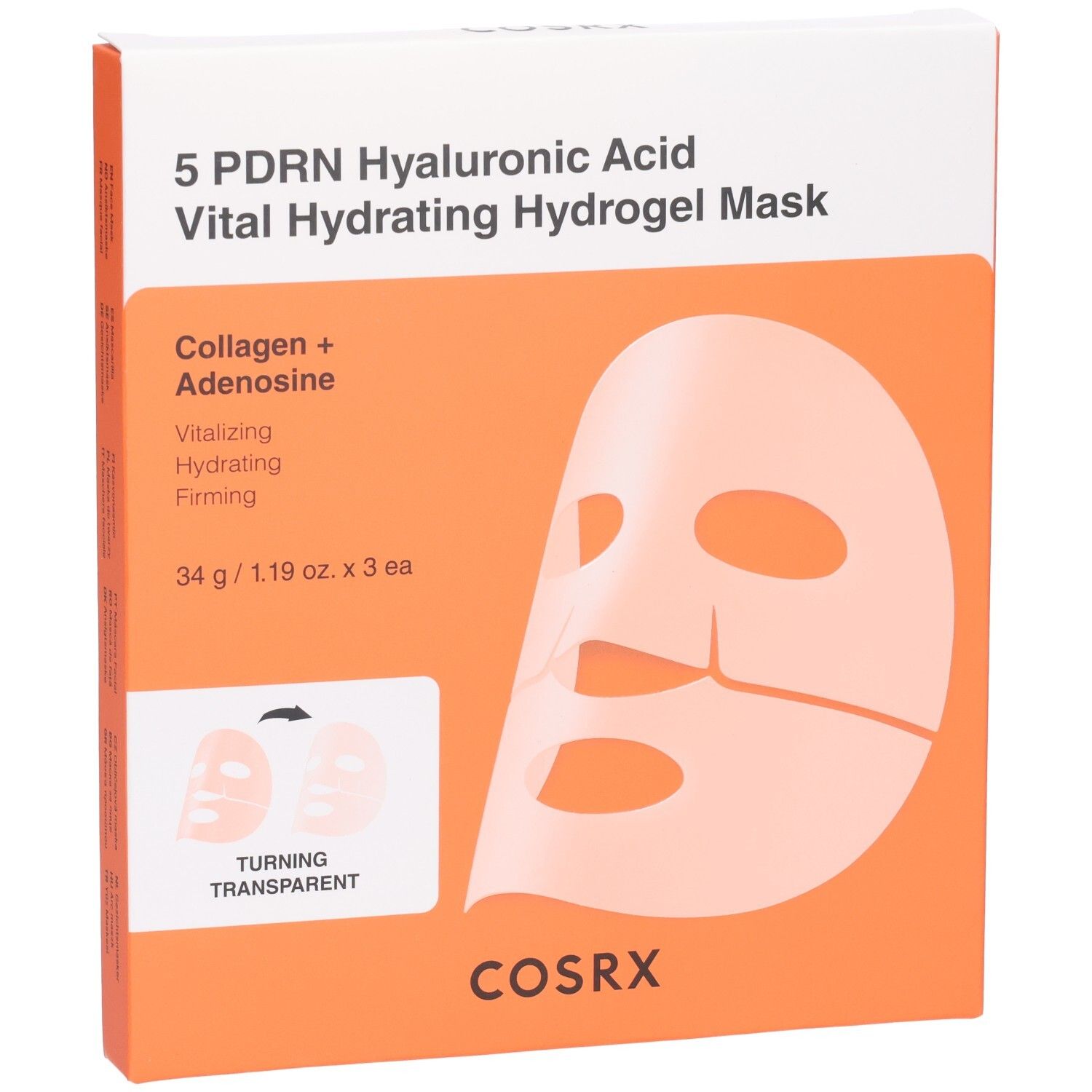 COSRX 5 PDRN Hyaluronsäure Vital Hydrating Hydrogel Maske. Enthält Kollagen + Adenosin.
