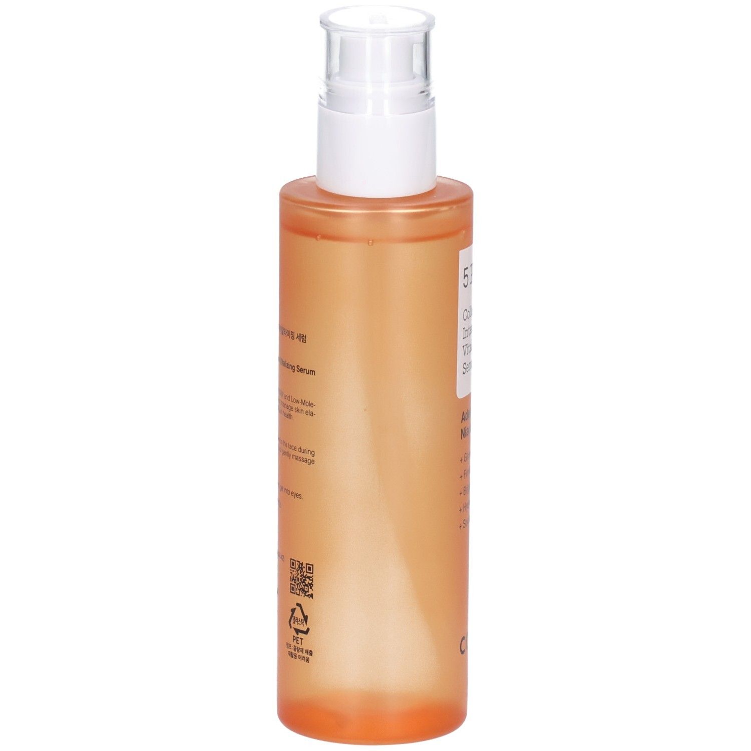 Seitenansicht des COSRX 5 PDRN Serums in einer orangefarbenen Flasche mit Spender.
