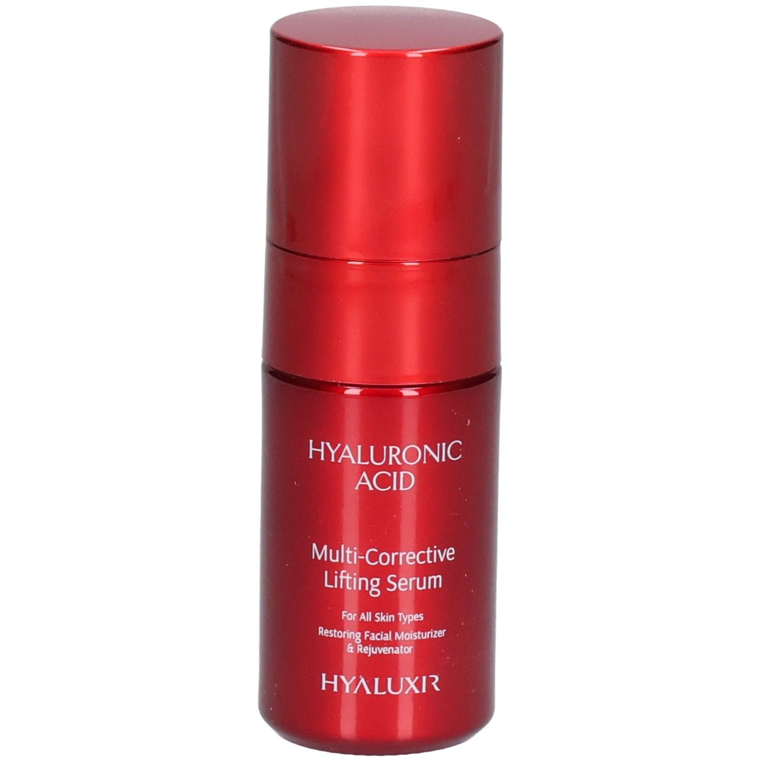 Rote Flasche mit Hyaluronsäure Lifting Serum. Enthält 30ml.