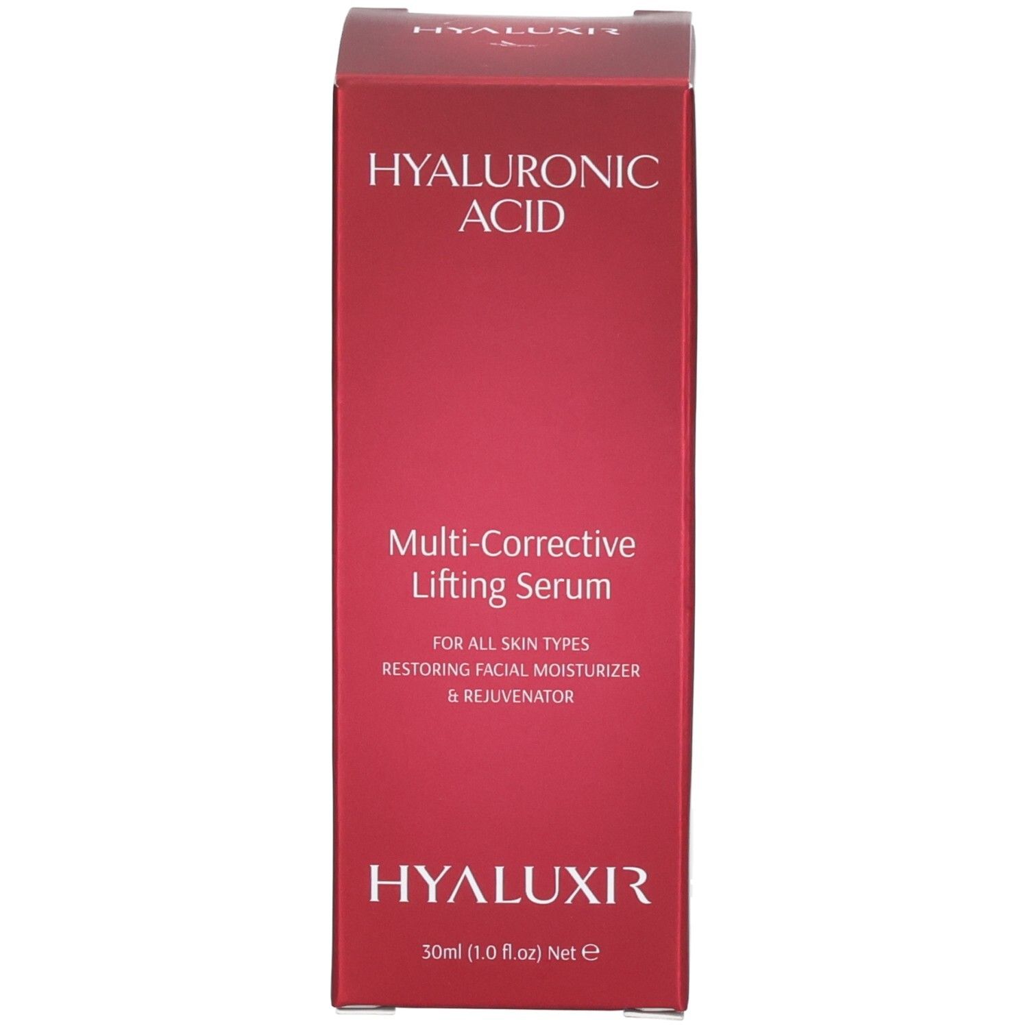 Rote Verpackung für Hyaluronsäure Lifting Serum. Enthält 30ml.