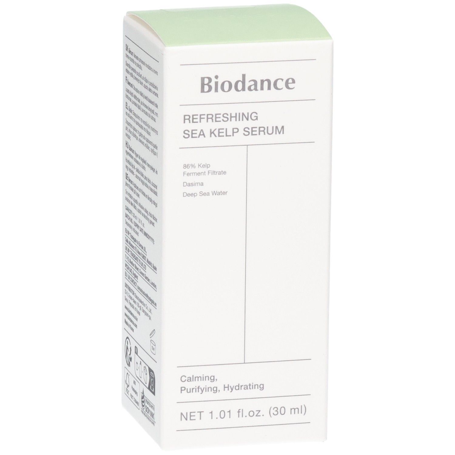 Biodance Refreshing Sea Kelp Serum Verpackung. Enthält 86% Kelp Ferment Filtrat. Netto 1.01 fl.oz. (30 ml).