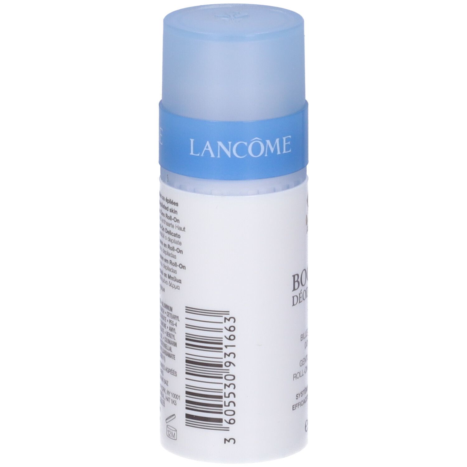 Lancôme Body Deodorant Roll-On mit blauem Verschluss und Etikett.