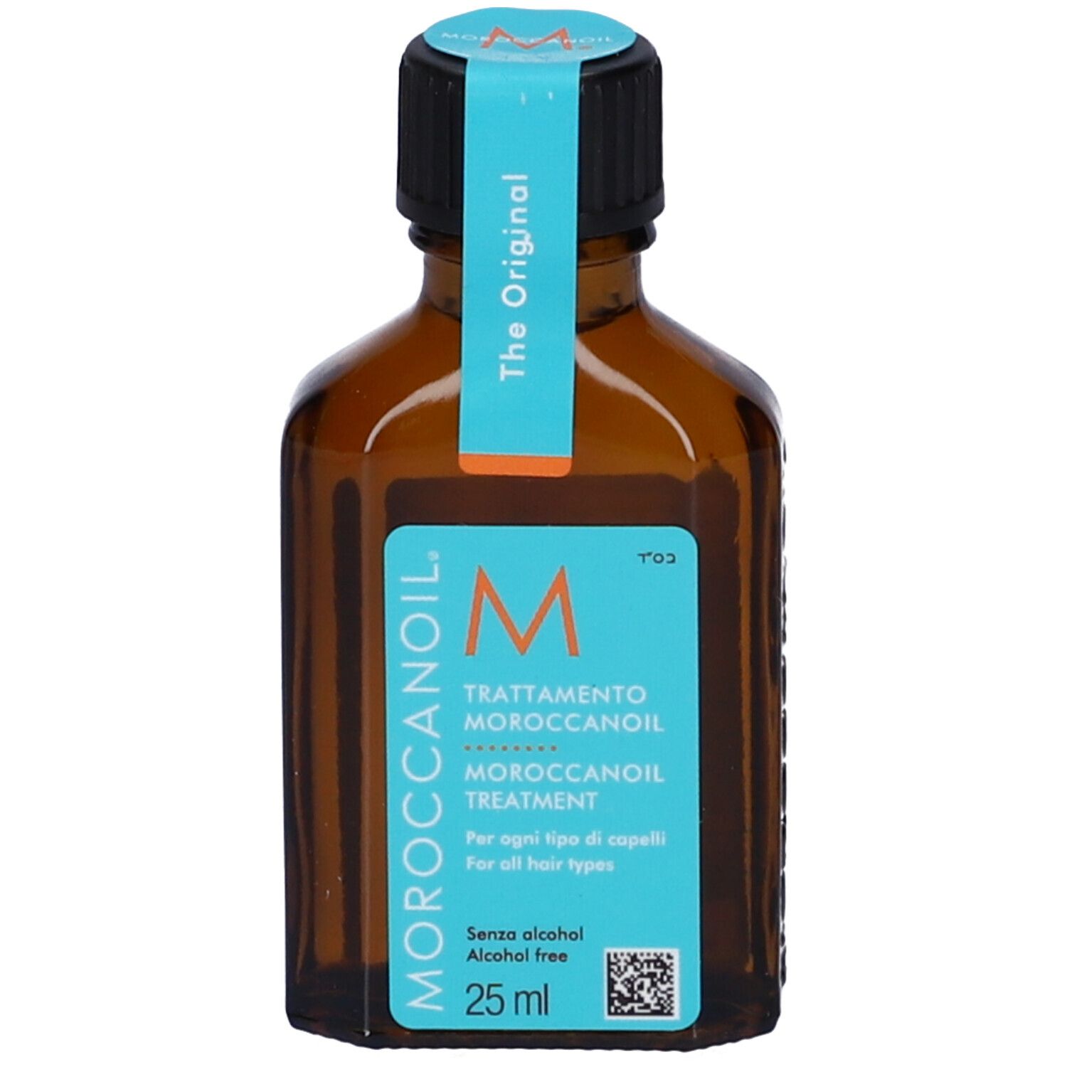 Türkisfarbene Verpackung für Moroccanoil Treatment, 25 ml, alkoholfrei.