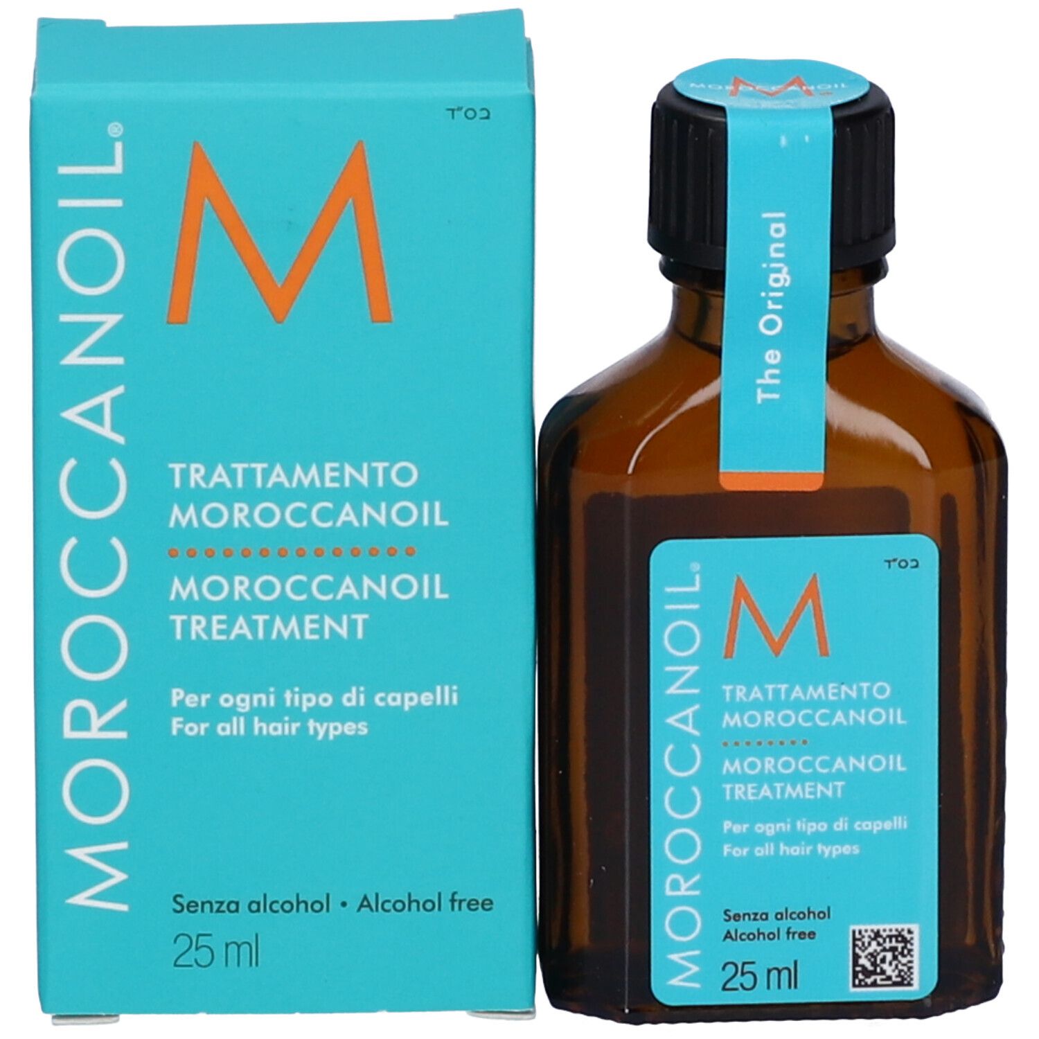 Moroccanoil Treatment Flasche und Karton, 25 ml, alkoholfrei.