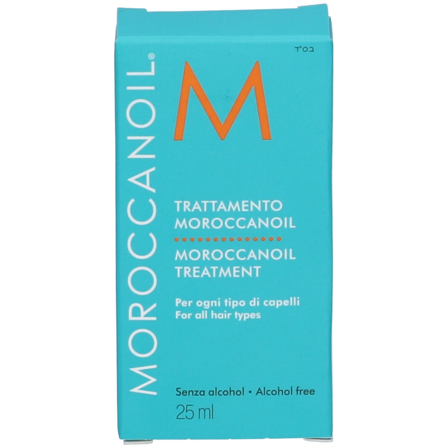 Türkisblaue Verpackung mit "MOROCCANOIL"-Logo und "MOROCCANOIL TREATMENT"-Aufschrift. Enthält 25 ml.