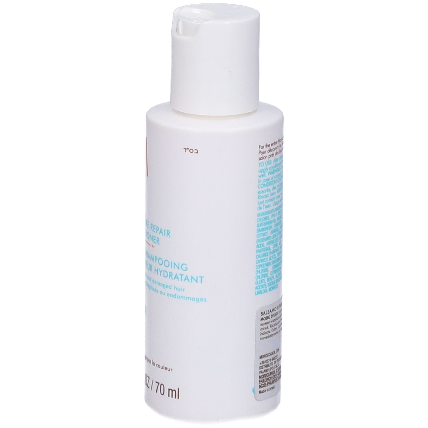 Rückseite der Moroccanoil Feuchtigkeitspflege mit Inhaltsstoffen.