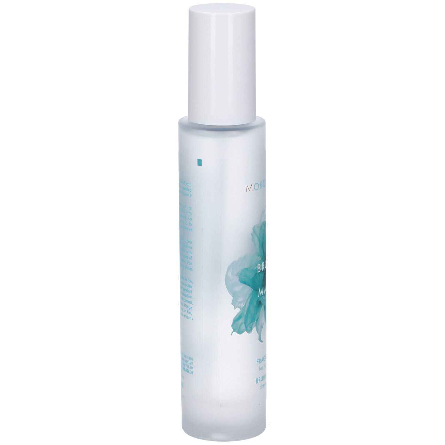 Rückseite der Moroccanoil Brumes du Maroc Fragrance Mist Flasche mit Produktinformationen.