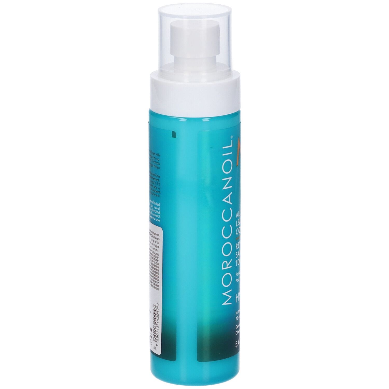 Moroccanoil Flasche mit Pumpspender, türkisfarben.