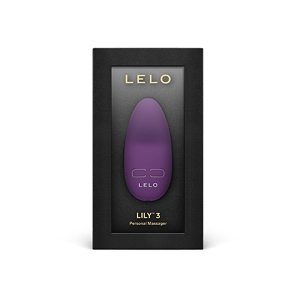 Auflegevibrator in schwarzer Verpackung. Sichtbar: Lila Vibrator, LELO-Logo, Produktname.
