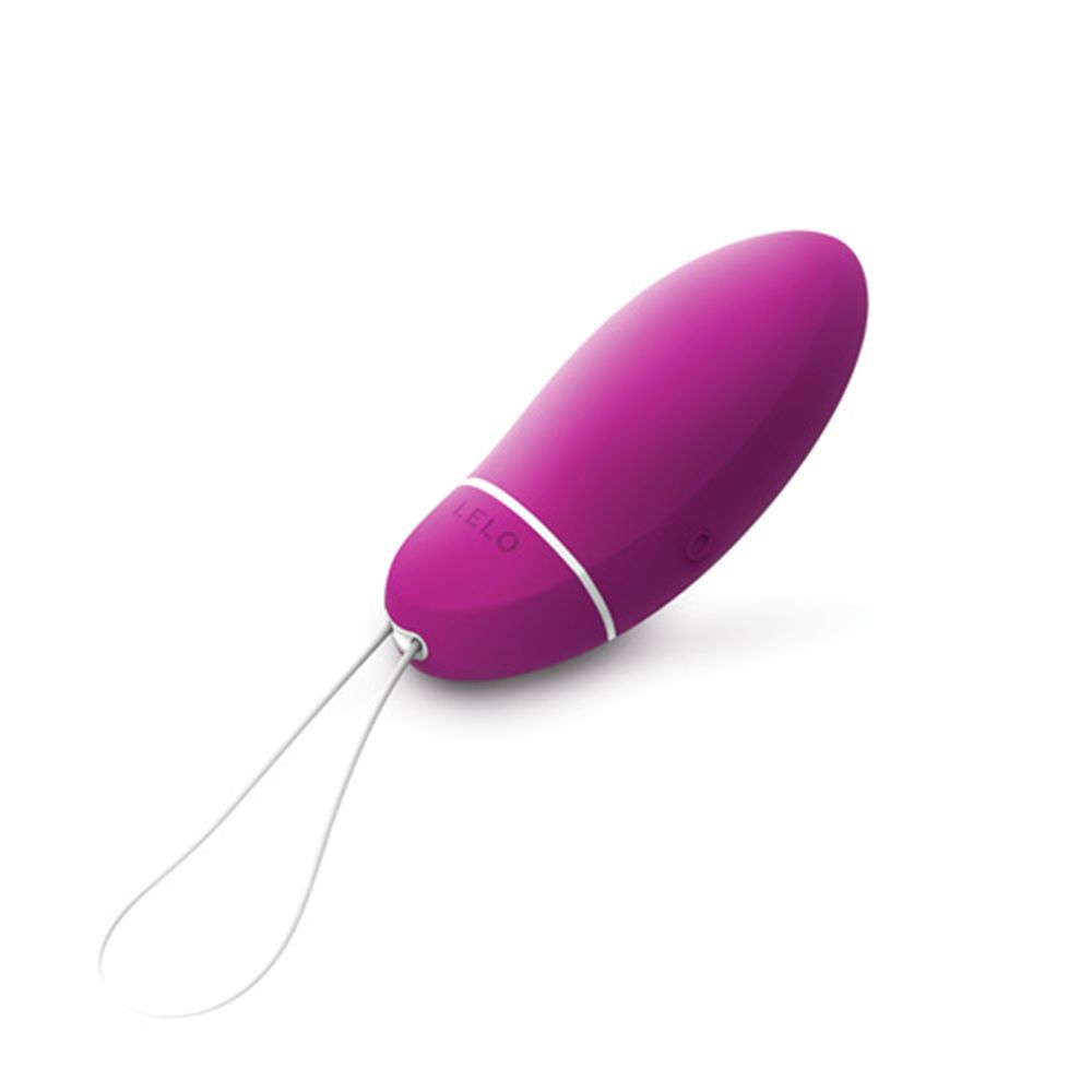 Lila-farbenes, ovales Wellness-Produkt mit weißer Schnur. Marke LELO.