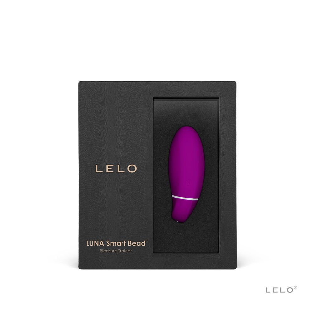 Schwarze Verpackung mit LELO-Logo und Produkt. Lila ovales Produkt sichtbar.
