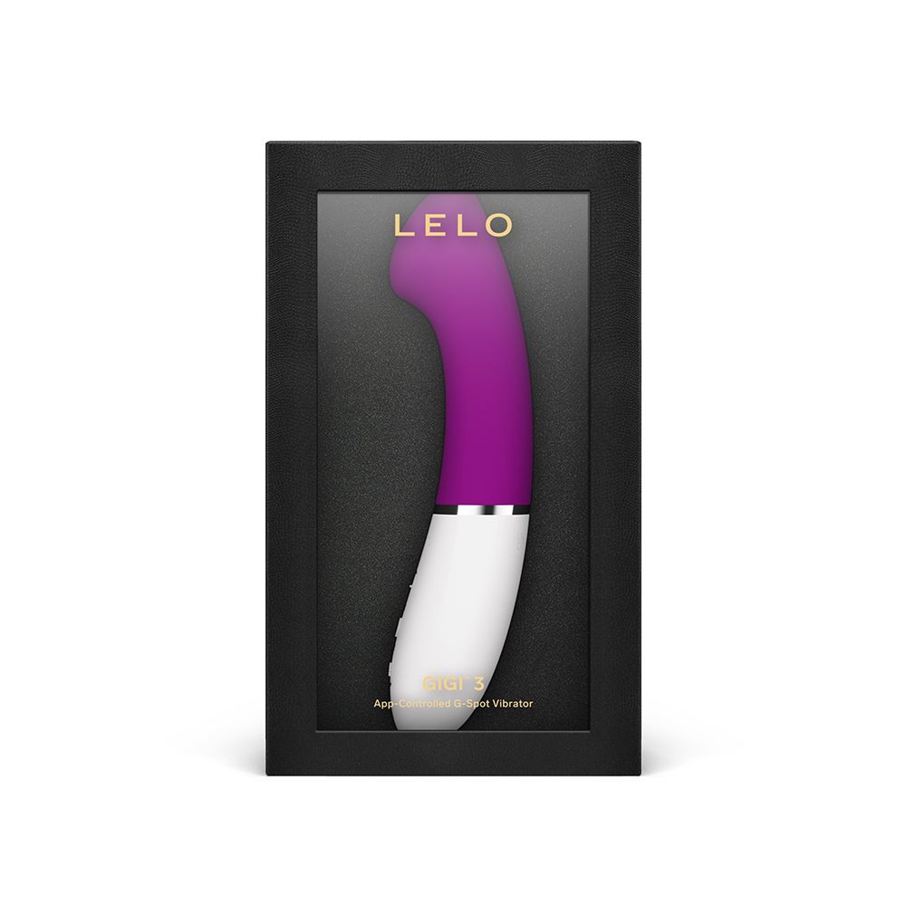Schwarze Verpackung mit Sichtfenster. LELO-Logo. Vibrator in Lila und Weiß sichtbar.