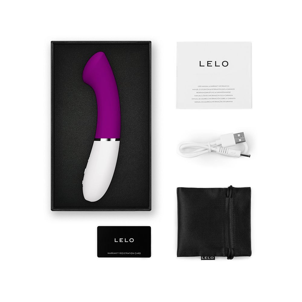 Verpackungsinhalt: Vibrator, Ladekabel, Beutel, Garantiekarte, Anweisungen. LELO-Logo.