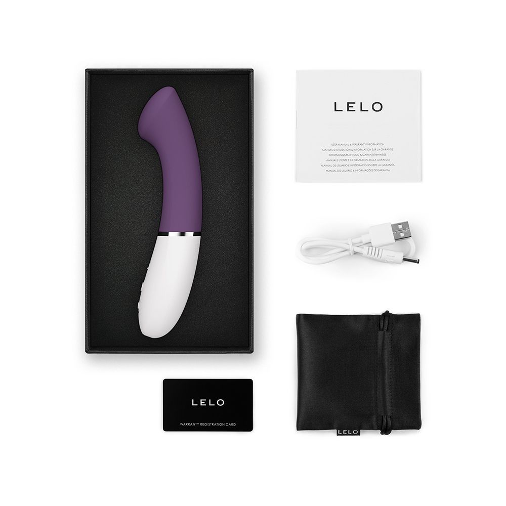 Vibrator, Verpackung, Ladekabel, Beutel, Garantiekarte. Marke Lelo.