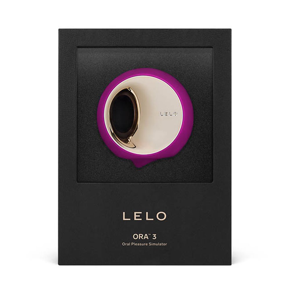Schwarze Verpackung mit Produkt. LELO ORA™ 3, Oral Pleasure Simulator.