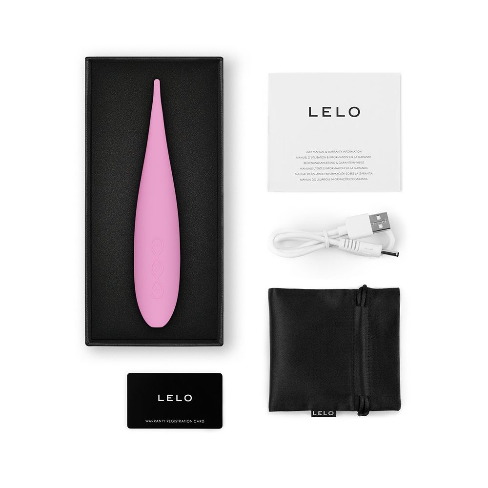 Verpackungsinhalt: Vibrator, Ladekabel, Beutel, Garantiekarte und Anleitung. Marke LELO.