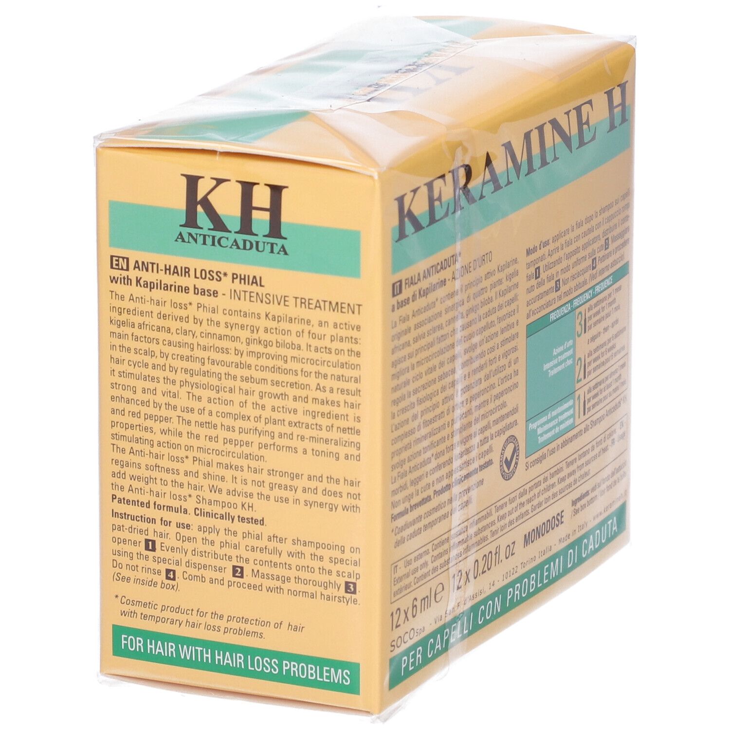 Verpackung für KH Anticaduta Anti-Haarausfall Phiole mit Kapilarine-Basis.
