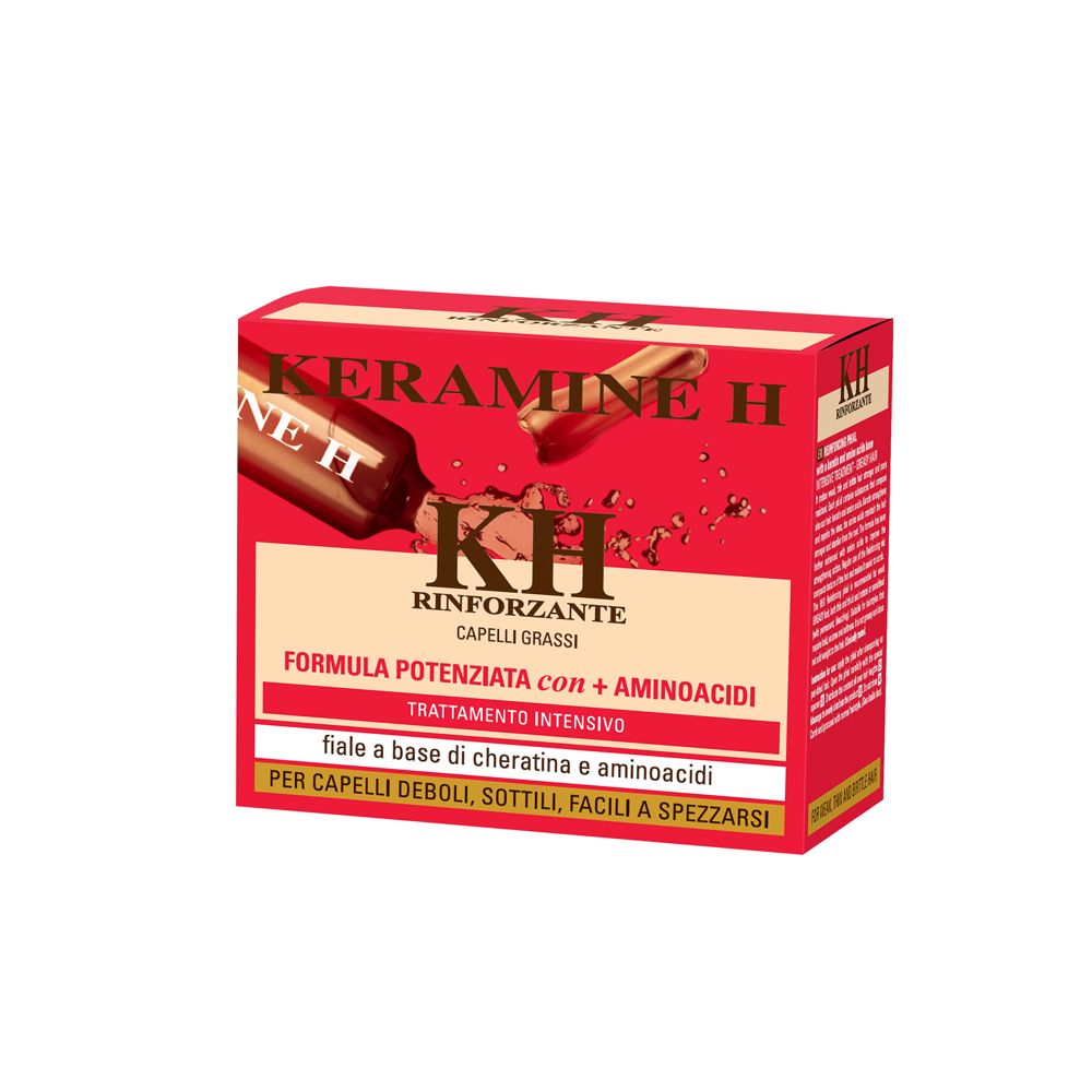 Rote Box mit Keramine H Schriftzug, für fettiges Haar, mit Aminosäuren.