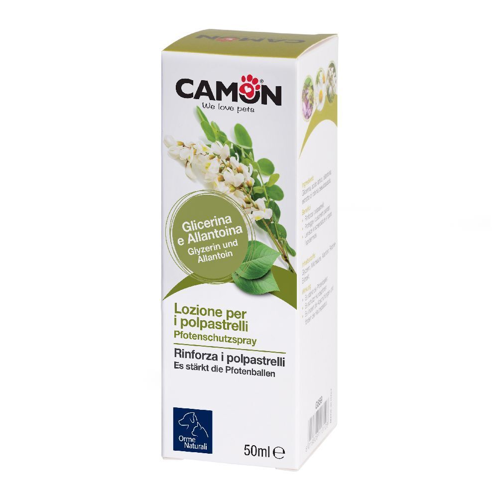 Weiße Produktverpackung mit Text und Logo. Aufschrift: CAMON, Glyzerin und Allantoin. 50ml.