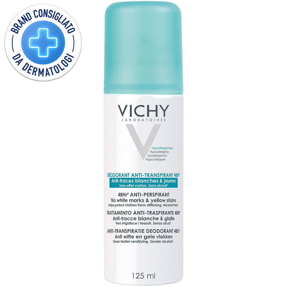 Vichy Deodorant Anti-Transpirant 48h, 125 ml. Hypoallergen, ohne Alkohol. Schützt Kleidung vor Flecken.