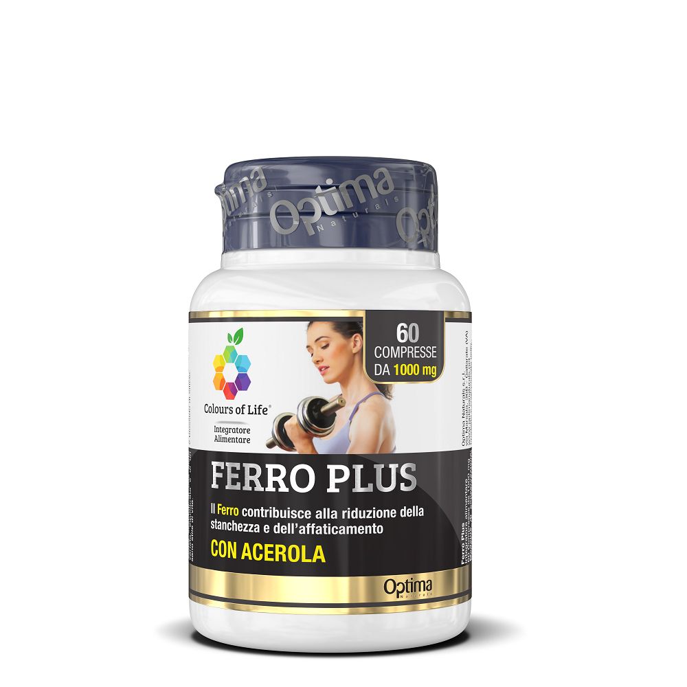 Flasche mit 60 Tabletten Ferro Plus mit Acerola, 1000 mg.