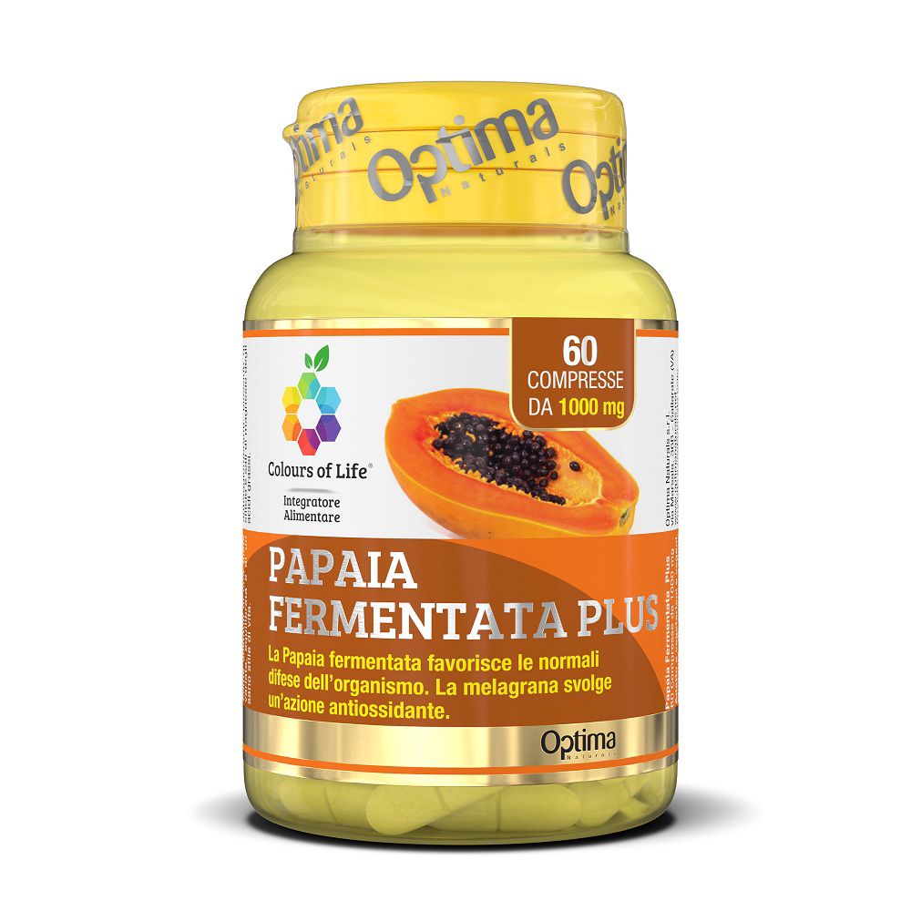 Flasche mit 60 fermentierten Papaya-Tabletten, 1000 mg pro Tablette.